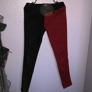 Black and red split skinny jeans